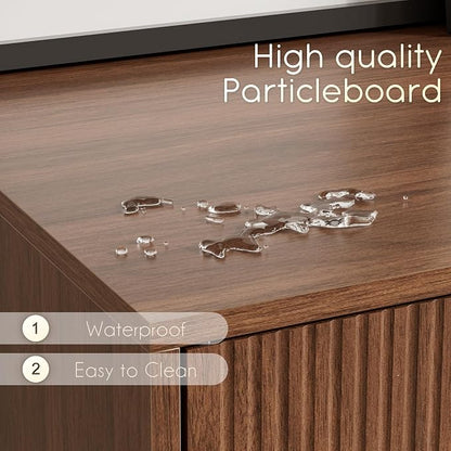 TV Stand for 55-65 Inch TV, Entertainment Center with Soft Hinge Door,TV Console Table with 2 Cabinets with Gold Handle and Feet,for Living Room, Bedroom, Walnut