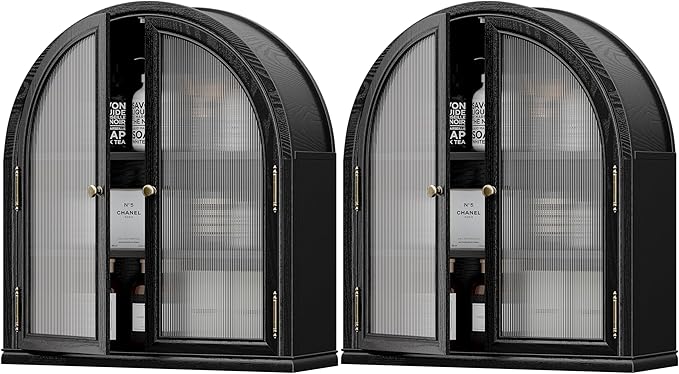 Chogori Arched Bathroom Wall Cabinet, 27x24x9 Inch Over The Toilet Storage Cabinet with Acrylic Doors & 3 Adjustable Shelves, Wall Mounted Cabinet for Bathroom, Kitchen, Laundry Room, 2PCS, Black