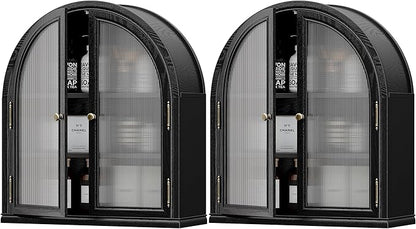 Chogori Arched Bathroom Wall Cabinet, 27x24x9 Inch Over The Toilet Storage Cabinet with Acrylic Doors & 3 Adjustable Shelves, Wall Mounted Cabinet for Bathroom, Kitchen, Laundry Room, 2PCS, Black