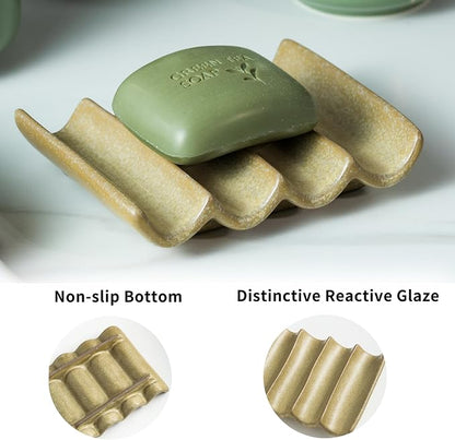 Soap Dish Bar Sponge Soap Holder for Shower, Self Draining Water Soap Saver Keeper for Bathroom and Kitchen, Yellow