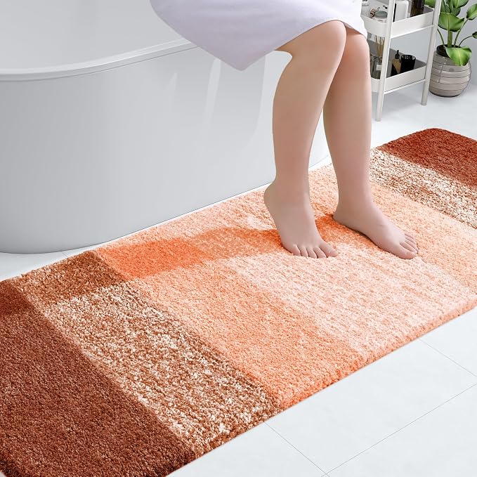 OLANLY Bathroom Runner Rugs Mat 70x24, Extra Soft Absorbent Microfiber Bath Rugs, Rubber Backing, Quick Dry, Washable Long Bath Mats for Bathroom Floor, Tub and Shower, Home Decor Accessories, Orange