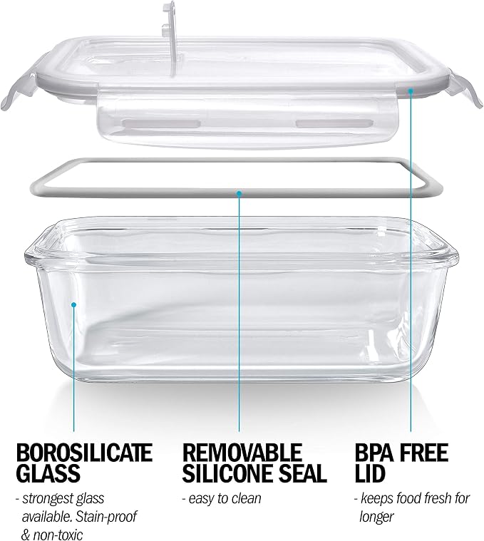 Igluu Meal Prep Glass Containers with Air Vent Lids (5 Pack+Extra Lid) – Airtight & BPA-Free – Oven, Microwave, Freezer and Dishwasher Safe – 28oz – Durable Borosilicate Glass