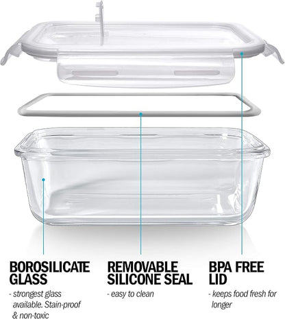 Igluu Meal Prep Glass Containers with Air Vent Lids (5 Pack+Extra Lid) – Airtight & BPA-Free – Oven, Microwave, Freezer and Dishwasher Safe – 28oz – Durable Borosilicate Glass
