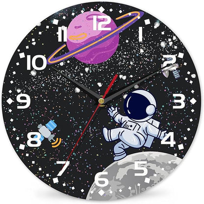 Cartoon Astronaut Wall Clock - Moon Contemporary Home Decor, Easy to Read for Living Room, Bedroom, Bathroom and Kitchen, 10 Inch