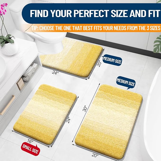 OLANLY Large Bathroom Rugs Mat 45x27, Extra Soft Absorbent Microfiber Bath Rugs, Rubber Backing, Quick Dry, Machine Washable Bath Mat for Bathroom Floor, Tub and Shower, Home Decor Accessories, Yellow