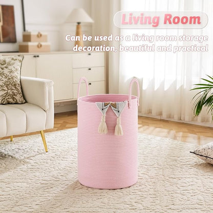 Artfeel Laundry Basket,Woven Cotton Rope Laundry Hamper,80L for Decorative Storage of Dirty Clothes,Toys and Blankets in Bathroom,Baby Room and Living Room
