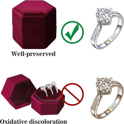 Wedding Ring Box 3 Slots - Hexagon Velvet Ring Box, Detachable Lid Three Slots Jewelry Ring Gift Box, Gorgeous Vintage Premium Ring Bearer Boxes for Proposal Engagement