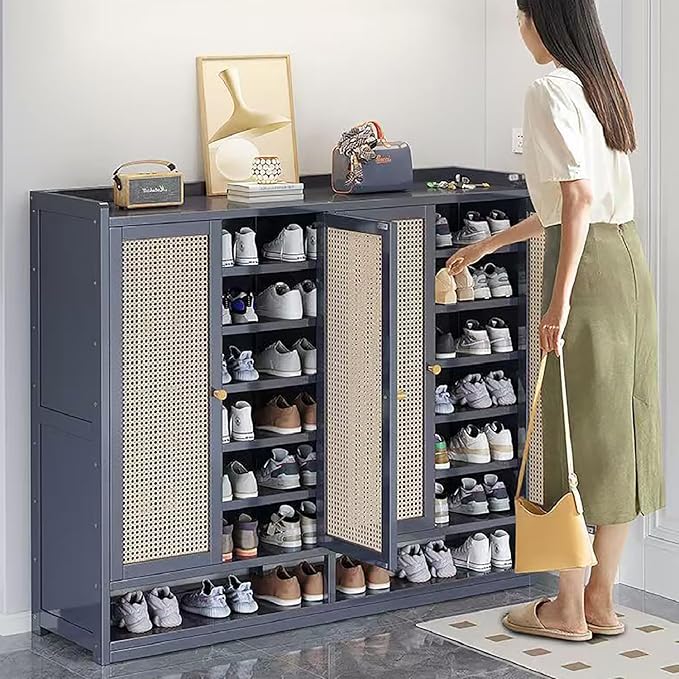 7-Tier Bamboo Shoe Cabinet,Shoe Storage Cabinet with Doors, 36-40 Pairs Freestanding Shoes Cabinet Organizer, Large Shoe Cabinet for Entryway, Hallway, Living Room