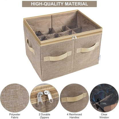 Moteph Shoe Organizer for Closet - Shoe Storage Organizer for Closet Organization with Clear Cover & Adjustable Dividers, Shoe Rack & Basket - (Light Brown, Medium - 16 Pairs)