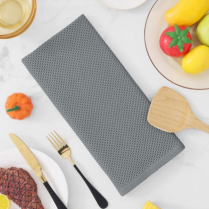 Homaxy 100% Cotton Waffle Weave Kitchen Dish Towels, Ultra Soft Absorbent Quick Drying Cleaning Towel, 13 x 28 Inches, 18-Pack, Grey