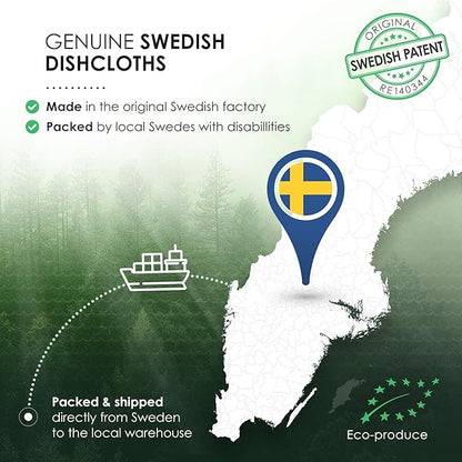 SUPERSCANDI 10 Pack Swedish Dishcloths for Kitchen - 100% Biodegradable & Compostable Reusable Paper Towels Washable, Food-Safe & Without Plastic - Dish Rags Suitable for Any Surface, Blue.