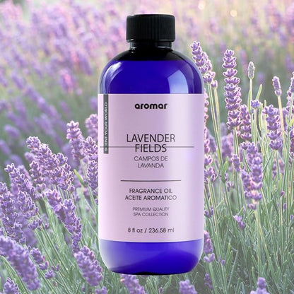 AROMAR Premium Fragrance Oil, Long-Lasting, Refreshing Uplifting Aroma for Aromatherapy, Relaxation & Household Uses. Lavender Fields - 8oz