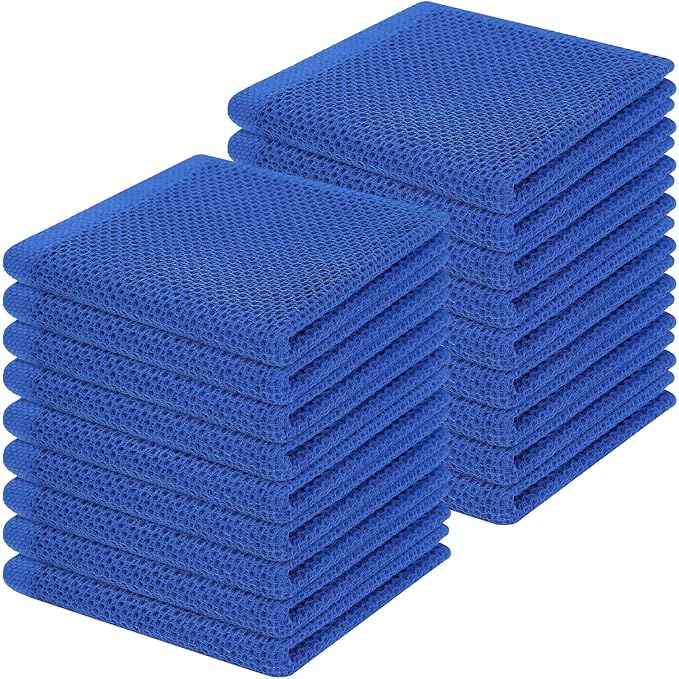 Homaxy 100% Cotton Waffle Weave Kitchen Dish Cloths, Ultra Soft Absorbent Quick Drying Dish Towels, 12 x 12 Inches, 18-Pack, Blueberry