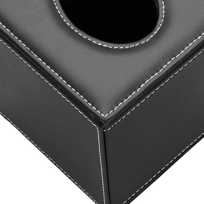 KINGFOM Square Pu Leather Tissue Box Cover, Modern Facial Tissue Holder, Roll Tissues Paper Case Dispenser for Bathroom Vanity Countertop, Night Stands, Office Desk & Car(Black)