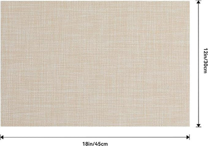 Leetaltree Beige Placemats Set of 4 - Heat-Resistant, Non-Slip Table Mats, Washable Woven Vinyl for Indoor & Outdoor Dining