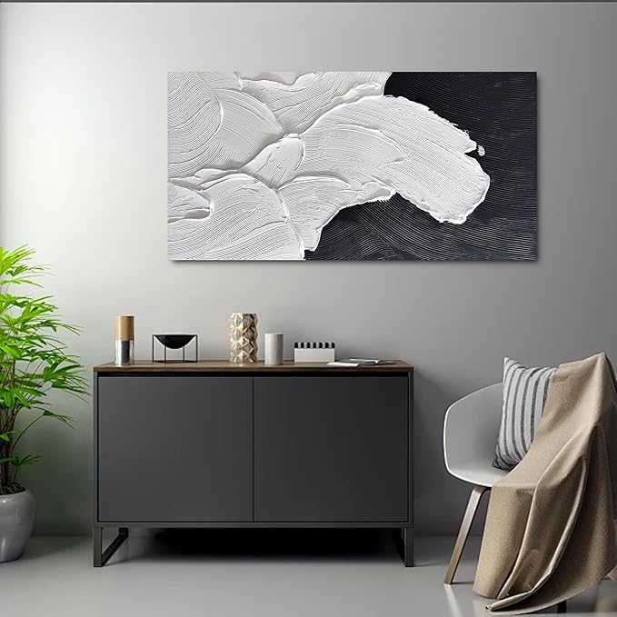 Tarfupth Black and White Abstract Wall Art for Living Room Hand-Painted Large Abstract Wave Oil Paintings Textured Artwork for Bedroom Office Home Decor 20x40 Inch