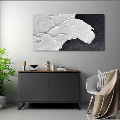 Tarfupth Black and White Abstract Wall Art for Living Room Hand-Painted Large Abstract Wave Oil Paintings Textured Artwork for Bedroom Office Home Decor 20x40 Inch