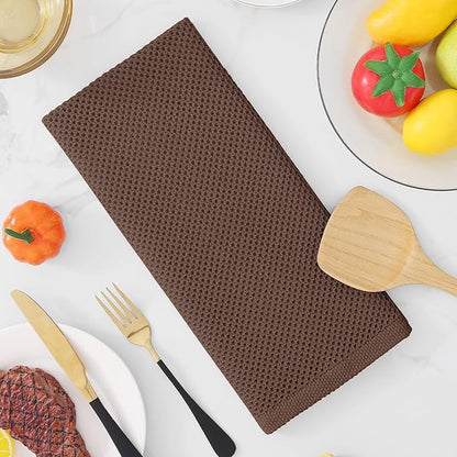 Homaxy 100% Cotton Waffle Weave Kitchen Dish Towels, Ultra Soft Absorbent Quick Drying Cleaning Towel, 13 x 28 Inches, 24-Pack, Coffee