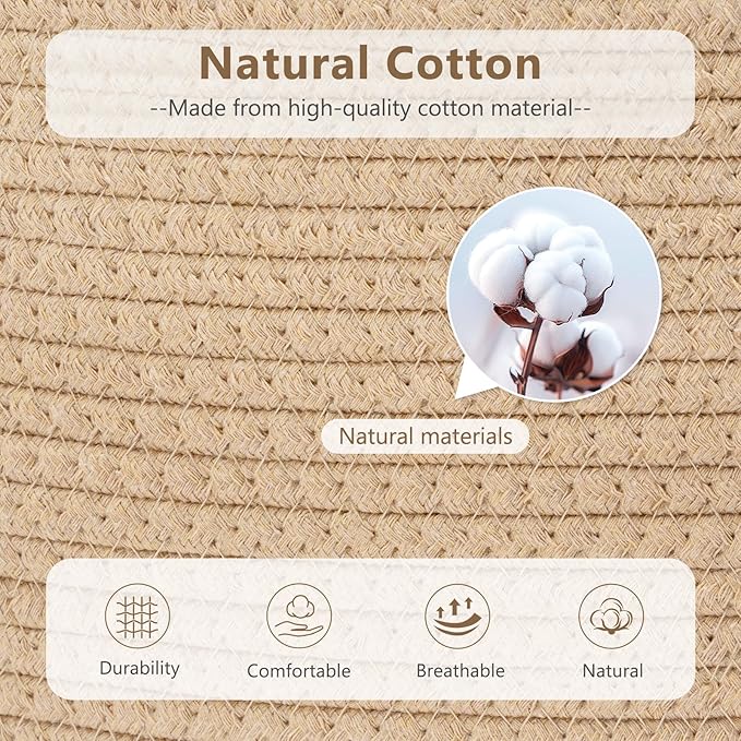Cotton Rope Storage Basket, 15x10x9 Inches, Woven Basket for Shelves, Clothes, Towels, Books, and Laundry, Jute Brown (1 Pack)