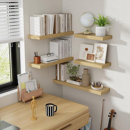 Acovy 48 Inch Floating Shelves, 8 Inch Deep Floating Shelves for Wall, Hanging Shelf with Invisible Brackets, Deep Shelves for Bathroom, Bedroom, Living Room, Oak, Set of 1