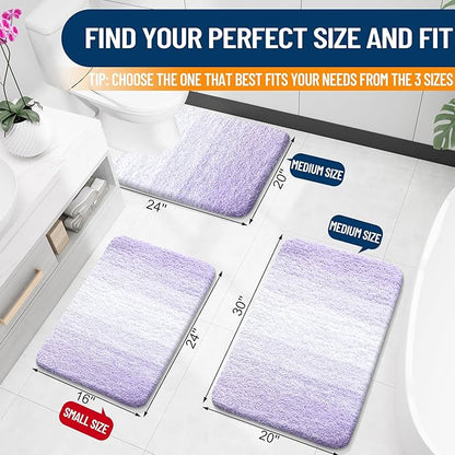 OLANLY Luxury Toilet Rugs U-Shaped 24x20, Extra Soft and Absorbent Microfiber Bathroom Rugs, Non-Slip Plush Shaggy Bath Mat, Machine Wash Dry, Contour Bathroom Mats for Toilet Base, Light Purple