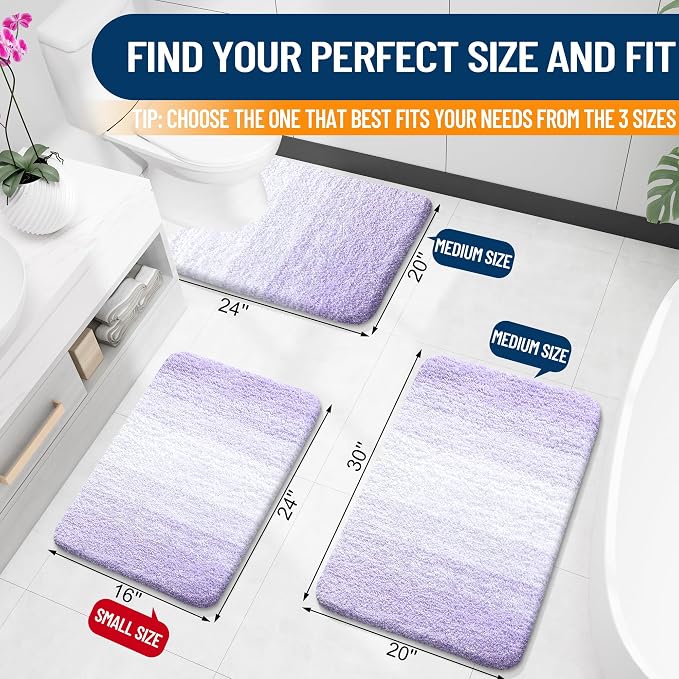 OLANLY Bathroom Runner Rugs Mat 47x24, Extra Soft Absorbent Microfiber Bath Rug, Rubber Backing, Quick Dry, Washable Long Bath Mats for Bathroom, Tub and Shower, Home Decor Accessories, Light Purple