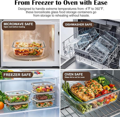 2 Pack 50 oz Large Glass Food Storage Containers with Lids,6.2 Cups Airtight Meal Prep Containers, Non-Toxic Glass Containers for Vegetables, Fruits, Microwave, Dishwasher