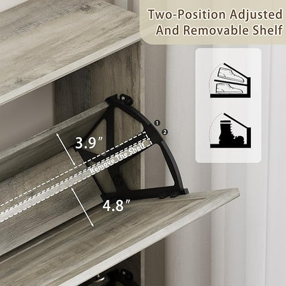 Shoe Cabinet for Entryway, Slim Shoe Storage Cabinet with Adjustable Shelves, Wooden Rack and Organizer for Small Spaces, Closet, Foyer, Hallway