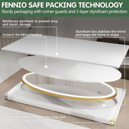 FENNIO 70" x 36" Large Wall Mounted Mirror with LED Lights, Oval Full Length LED Lighted Full Body Dressing Mirror for Bedroom, Salon, Brushed Aluminum Frame, Tempered Glass