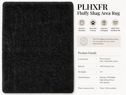 Area Rug for Living Room Bedroom: 5x7 Black Soft Fluffy Shag Upgrade Non-Slip High Pile Carpet Large Fuzzy Plush Indoor Floor Decor Shaggy Rug for Kid Boys Girls Dorms Playroom Nursery Modern Home