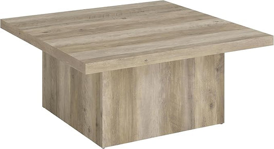 Coaster Home Furnishings - Devar - Wood - Square Coffee Table with Pedestal Base, Geometric Design and Transitional Style - Living Room - Distressed Pine - 710878