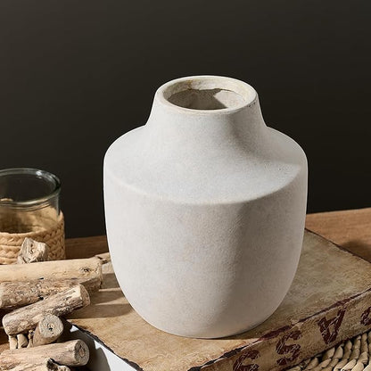 Mitt&Ditt Ceramic Flower Vase, 7.5 inch Off-White Farmhouse Rustic Vase, Handcrafted Weathered Pottery Vases, Small Flower Terracotta Vases for Home Decor, Living Room, Table, Shelf