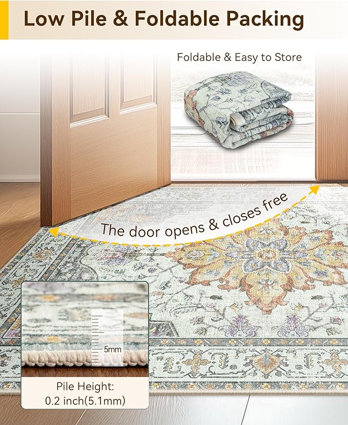 RELEANY Area Rugs Large 9'x12' Washable Non-Slip, Floral Vintage Distress Medallion Carpet for Living Room Bedroom Dining Room, Beige Carbon Grey Orange