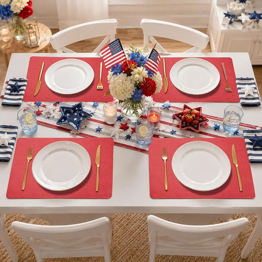 Maxpearl Faux Leather Placemats Set of 8 - Waterproof - Wipe Clean - Heat Resistant - Anti Slip Dining Table Place Mats, Suitable for Indoor & Outdoor Use, 17’’×12’’, Light Red