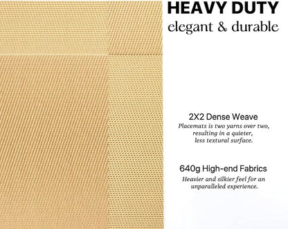 LEXMORE Placemats Set of 8 Vinyl/Plastic Woven Place Mats for Kitchen Table Indoor/Outdoor Washable Placemat Wipeable Dining Table Mats(Gold Cube)