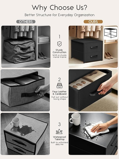 Homsorout 2 Drawers for Closet -Small Fabric Dresser Closet Storage | 1 Pack Black, Stackable Storage, Wooden Top & Metal Frame, Closet Drawer Units, For Bedroom, Dorm, Living room