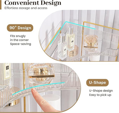 Aveniee Corner Bathroom Counter Organizer, Bathroom Countertop Shelf Makeup Organizer for Vanity Perfume Tray for Corner Storage (2 Tiers, White)