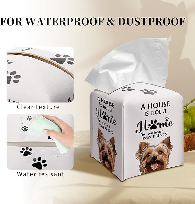 Grace Yonks Cute Yorkie Tissue Box Cover Square, Yorkie Dog Cube Case for Facial Tissues, 5.2" PU Leather(026)