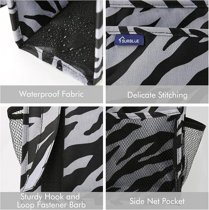 Surblue Bedside Caddy Hanging Organizer Storage Bag Pocket for Bunk, Hospital, College Dorm Rooms, Baby Bed Rails, Camp - 8 Pockets (Large, Zebra)