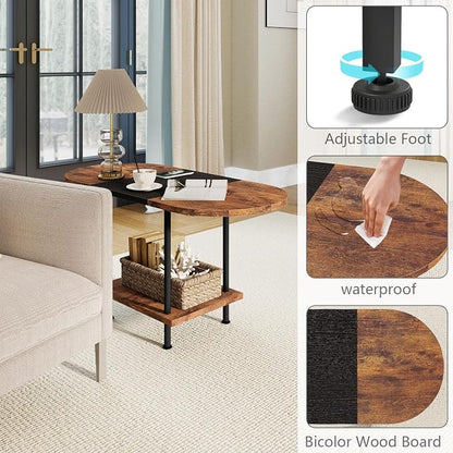Coffee Tables, Modern Center Table with Storage Shelf, 2-Tier Table for Living Room, Modern Two-Tone Design (Mixed Brown)