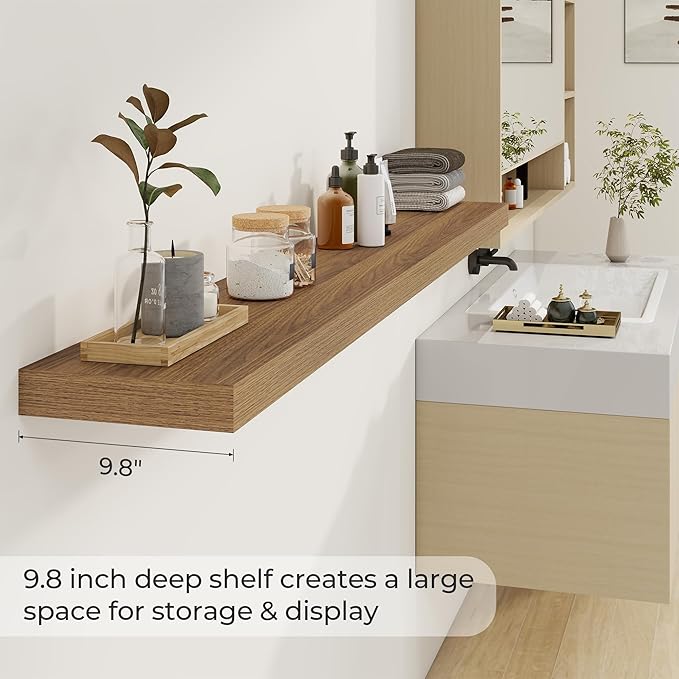 Dreamland 72 Inches Floating Shelves for Wall, 9.8" Deep Long Floating Shelves Set of 1, Large Display & Storage Shelf, Wall Shelf for Bathroom Bedroom Living Room Kitchen Office, Walnut