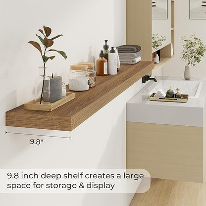 Dreamland 72 Inches Floating Shelves for Wall, 9.8" Deep Long Floating Shelves Set of 1, Large Display & Storage Shelf, Wall Shelf for Bathroom Bedroom Living Room Kitchen Office, Walnut