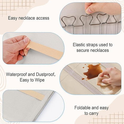 Dynoro Double-Sided Hanging Jewelry Organizer, Large Lvory Storage Roll for Earrings, Necklaces, Rings, 48 Pockets 21 Hooks, Durable Oxford Fabric for Closet, Wall, Door, 1 piece, Jewelry Not Included