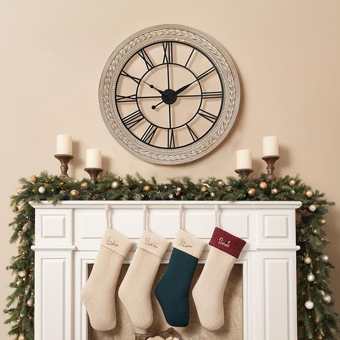RiteSune Wall Clock 30 Inch Decor, Farmhouse Wall Clocks Battery Operated Silent, Bamboo Large Clocks for Wall, Oversized Wall Clock for Living Room Bedroom, Office