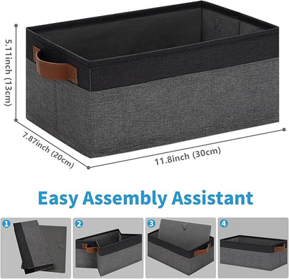 GhvyenntteS Small Fabric Storage Bins with Handles 6 Pack, 11.8" x 7.87" x 5.11" Storage Baskets for Shelves, Baskets for Organizing Clothes Underwear Socks Hats DVDs (Grey/Black)