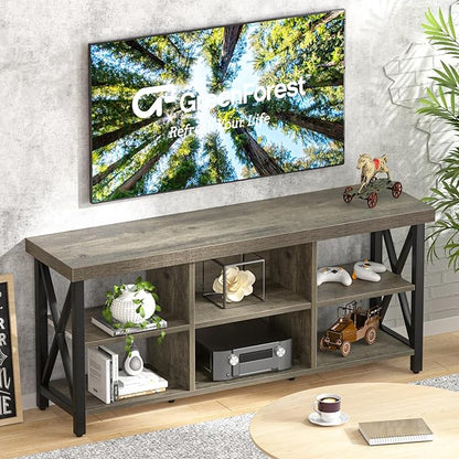 GreenForest TV Stand for TV up to 65 inches, Entertainment Center with 6 Storage Cabinet for Living Room, 55 inch Farmhouse Television Stands Console Table, Industrial TV Stands for Living Room, Gray
