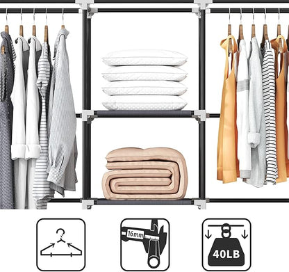 Portable Closet, 51 Inch Wardrobe Closet for Hanging Clothes with 2 Hanging Rods, 8 Storage Organizer Shelves for Bedroom, Durable and Easy to Assemble, Grey