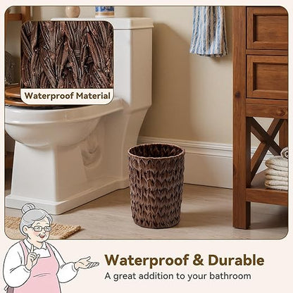 GRANNY SAYS Small Wicker Trash Can, 2 Gallon Bathroom Waste Basket, Small Bathroom Garbage Can, Plastic Trash Basket for Decor, Round Wastebaskets for Office, Bedroom, Cabinet, Brown