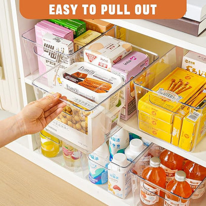 Freebat 6 Pack Large Clear Plastic Storage Bins,Plastic Containers with Handle for Pantry Organizer and Storage,Perfect for Kitchen,Fridge,Cabinet, Closet,Bathroom Under Sink Storage