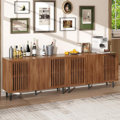 Storage Cabinet, 94.4" Freestanding Buffet Cabinet with 6 DIY Doors and Adjustable Shelf,Modern Sideboard Coffee Bar with Solid Wood Feet for Living Room,Dining Room,Kitchen,Walnut,Set of 2